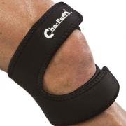 Brace supporting the patellar and quadriceps tendons in cases of patellar tendonitis.