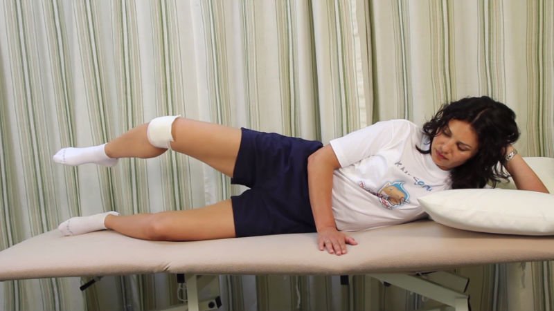 Patient demonstrating hip exercise.