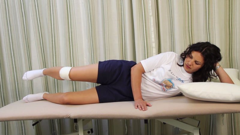 Patient demonstrating hip exercise.