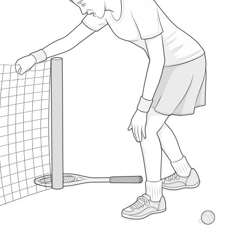 Illustration of tennis player experiencing pain in the front of the knee.