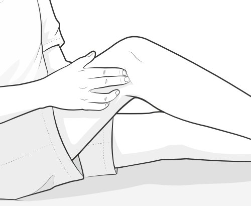 Patient palpating where on the joint line pain is experienced.